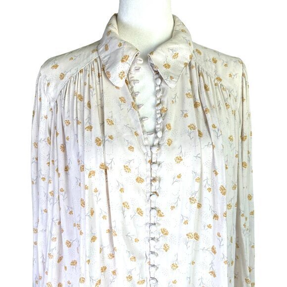 Free People Boho Romantic Flowy Floral Button Hi Low Blouse Top Shirt Size Small - Picture 2 of 13
